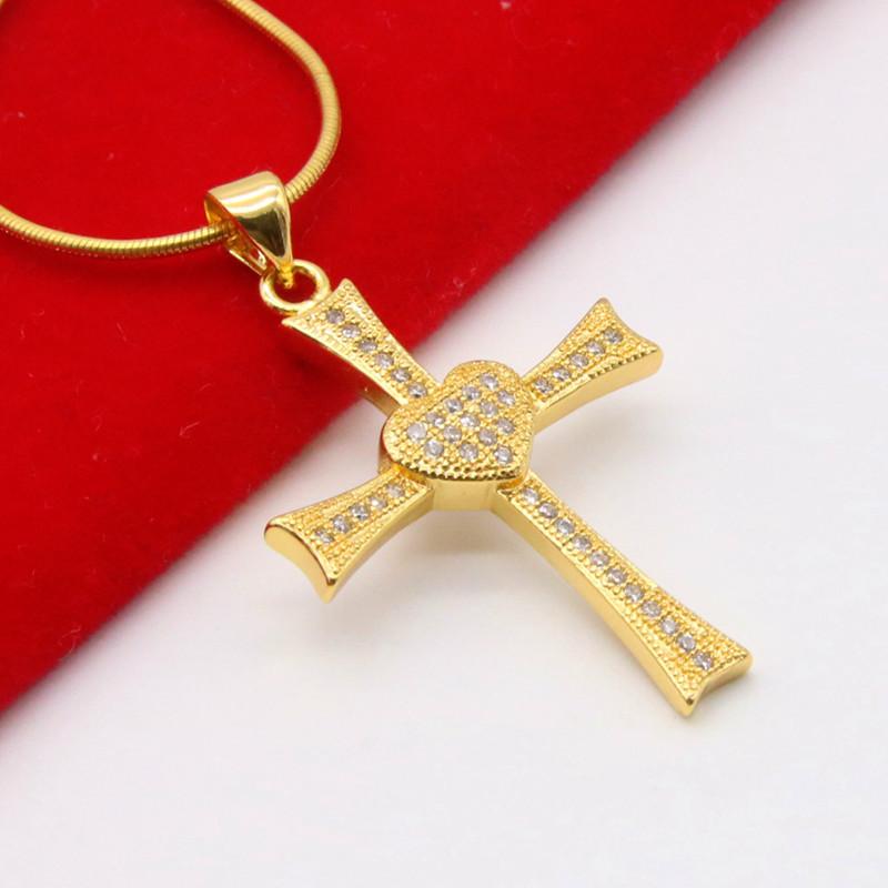 

Pendant Necklaces Heart Cross 18K Gold Womens Necklace Micro-inlay Zircon