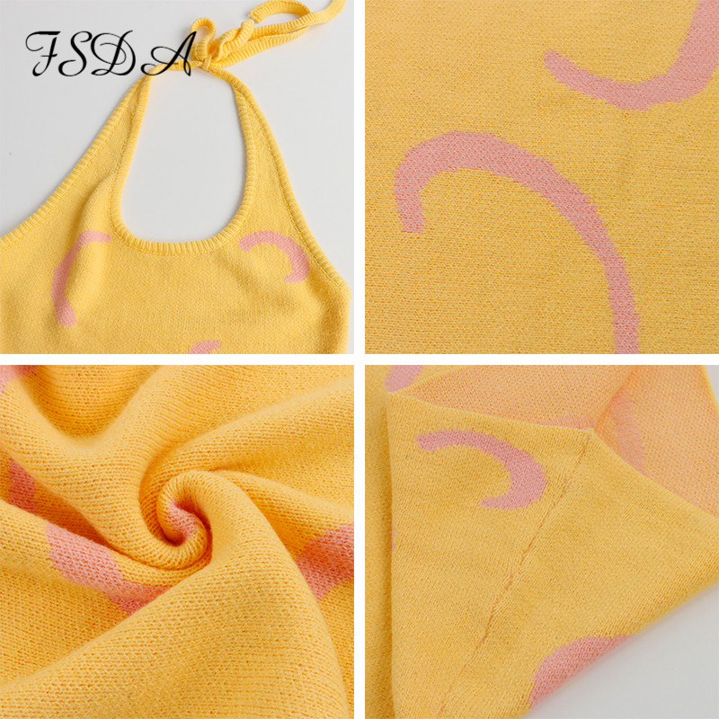 

20212021 knitted bodycon dress women y2k halter neck summer yellow sleeveless midi backless party dresses beach, Black;gray