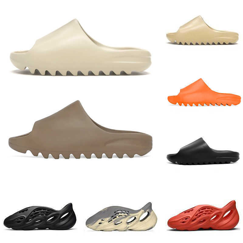 

Kanye Slide men women Foam Runner slippers Bone Desert Sand Resin triple black Earth Brown Soft bottom mens outdoor beach hotel sandals, #1