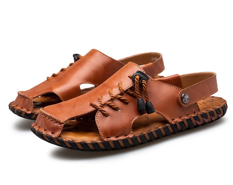 

Fashion Mens designer Sandals Breathable Genuine Leather Men's Shoes Summer outdoor Men Beach Sandal, Black