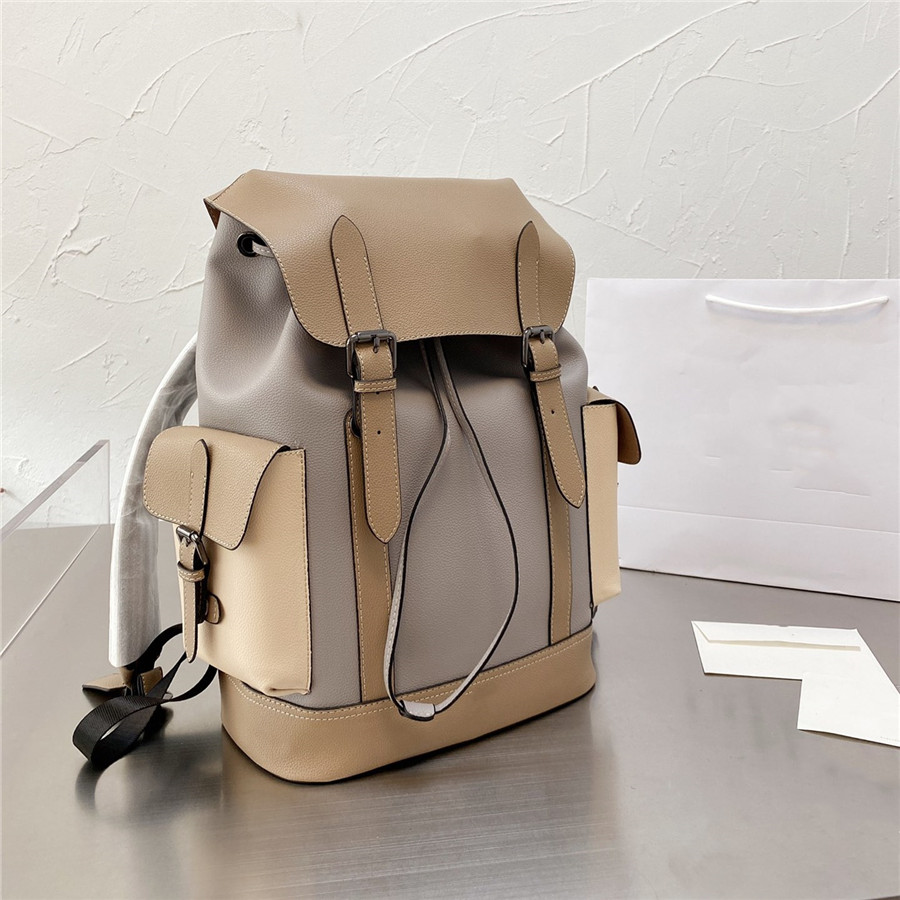 

2021 Top quality genuine leather backpack Contrast stitching design of large capacity Backpack Unisex Drawstring cover buckle bag 40*30cm Luxury design, Printing