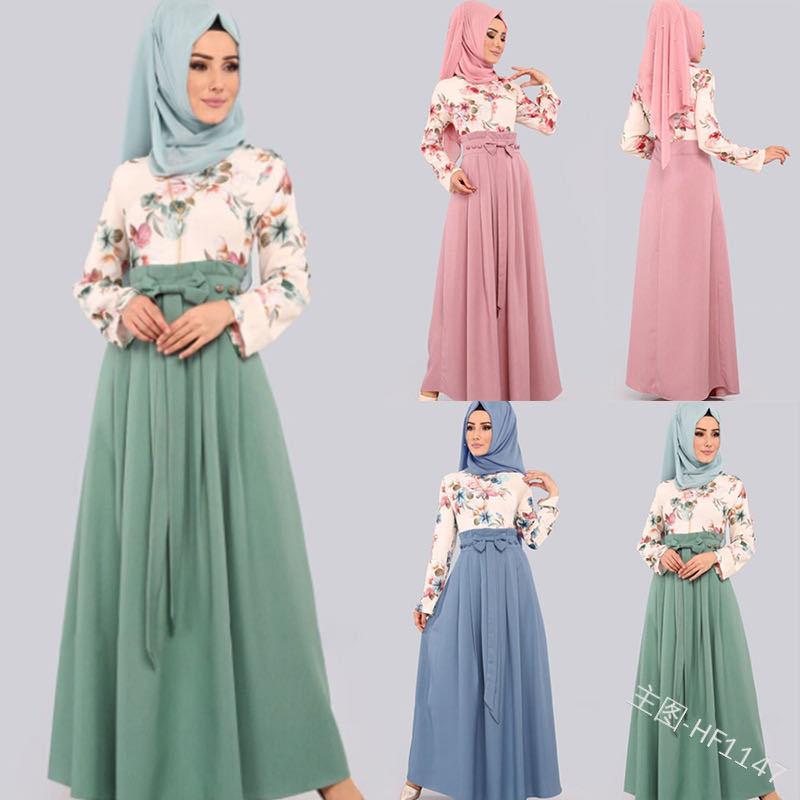 

Ethnic Clothing Ramadan Eid Fashion Maxi Dress For Women Modest Muslim Turkey Arabic Dubai Floral Ribbon O Neck Long Sleeve Jalabiya 2021