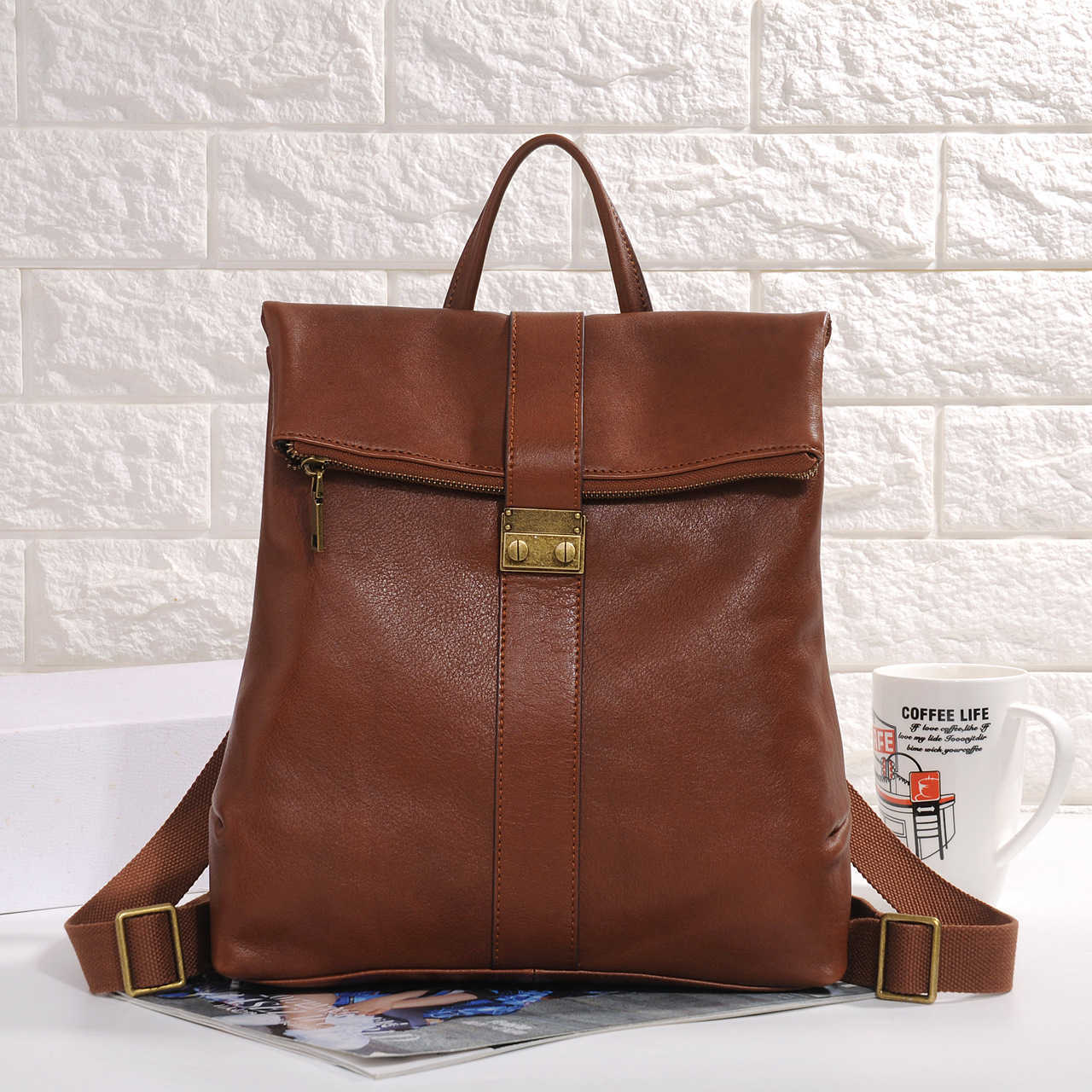 

Leather double shoulder women 2021 new fashion planting mixed leather bag Korean version versatile high-capacity first layer cow, Black