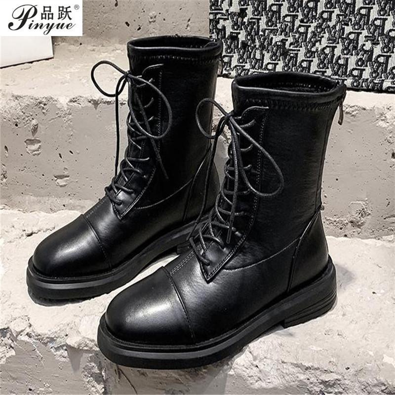 

Autumn & Winter Patent Leather Boots Retro Short Casual Waterproof Platform Bind Motorcycle, Black