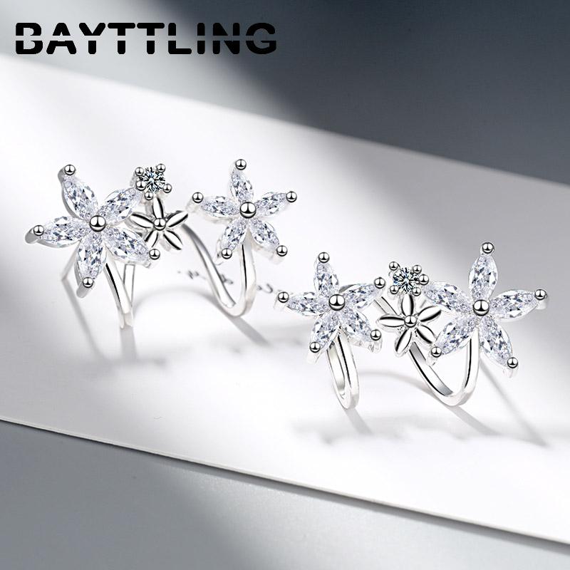 

Stud BAYTTLING Zircon 925 Sterling Silver Rose Gold/Silver Flower Earrings For Women Fashion Wedding Gift Jewelry, Golden;silver