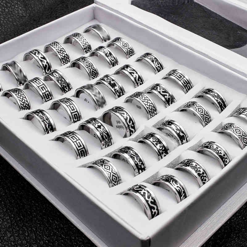 

20 Pieces/lot Vintage Retro Style Stainless Steel For Men and Women Fashion Round Bulk Punk Rings