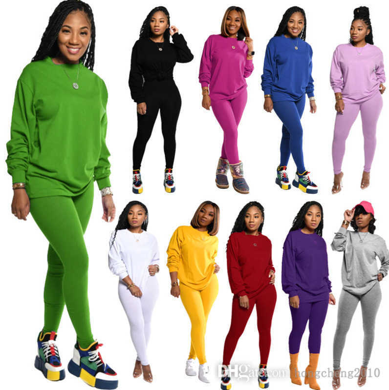 Designer Sports Survêtements Femmes Couleur Unie À Manches Longues Pull Leggings Tenues 2 Deux Pièces Jogger Ensemble Sportswear Grande Taille