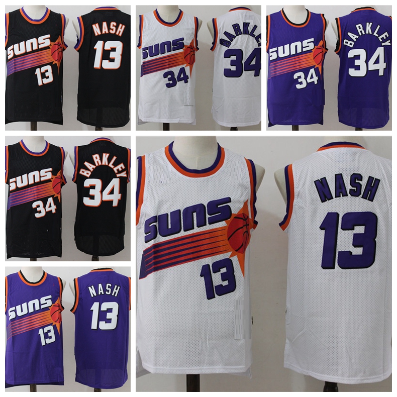 

Retro Mens Steve 13 Nash Charles 34 Barkley Devin 1 Booker Phoenix retro basketball Jersey have patch, Black;red