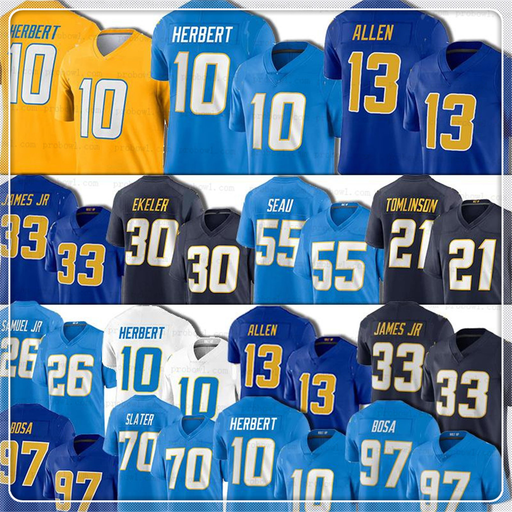 

Justin Herbert Jersey Keenan Allen Football Austin Ekeler Joey Bosa Junior Seau LaDainian Tomlinson Rashawn Slater Asante Samuel Jr., Custom mens jersey
