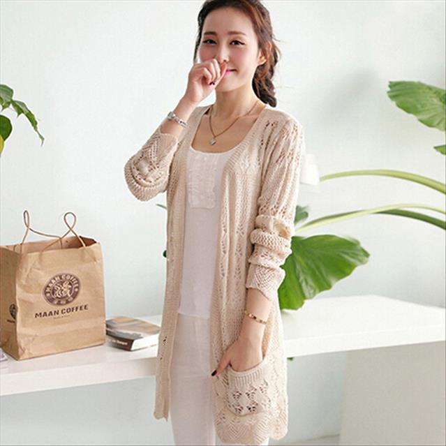 

arrival women koren style womens sweater cardigan knitwear hollow long sleeve casual outwear, White;black