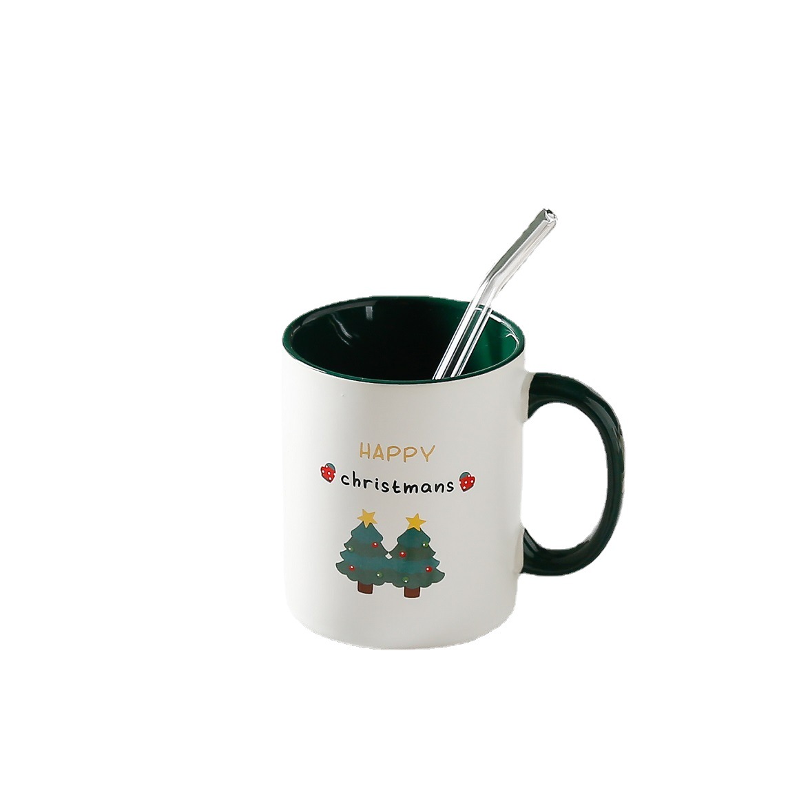 

Christmas Mug Pine Elk Printed Cartoon Water Bottle with Cover and Spoon New Colorful Festival Household Ceramic Coffee Cup