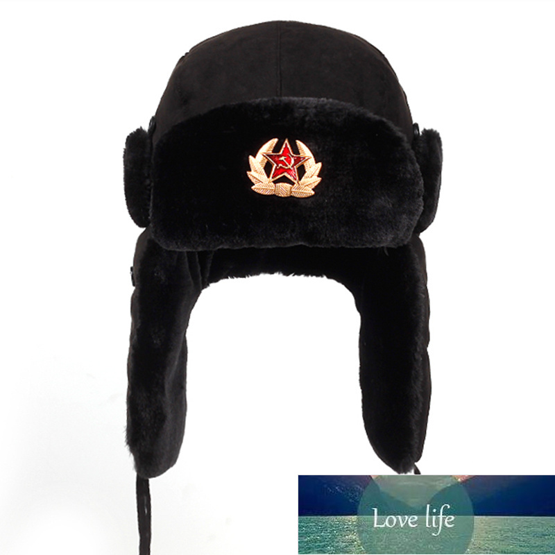 

Soviet Army Military Badge Russia Ushanka Bomber Hats Pilot Trapper Aviator Cap Winter Faux Fur Earflap Snow Caps hat Factory price expert design Quality, As pic