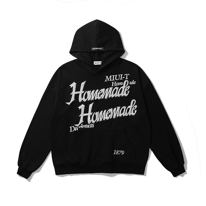 

Letter Embroidery Hoodies Mens Womens Oversize Casual Hooded Sweatshirts, Black