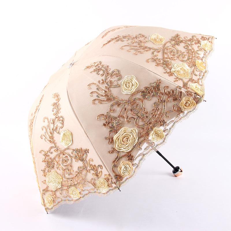 

Umbrellas 14 Colors Plum Flower Blossom Parasol Lace Three Folding Umbrella UV Brand Sunny / Rain Sun Women