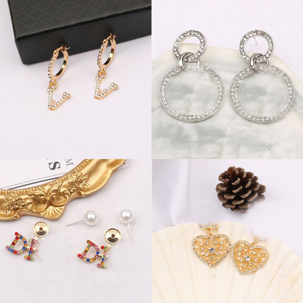 

22ss 20style Design Luxury Desingers Small Sweet Wind Letter Stud Long Dangle Drop Earrings Diamond Pearl Crystal Rhinestone Wedding Jewelry Accessories