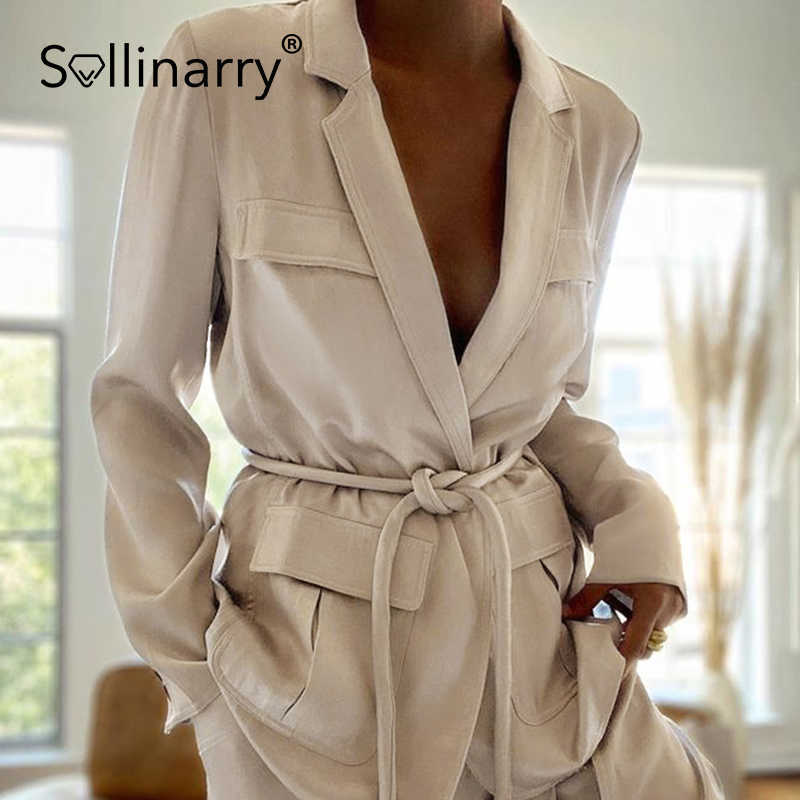 

Sollinarry Elegant office lady solid long sleeves blazer suit button Elastic high waist pant suits Female pocket blazer set 210709, Champagne