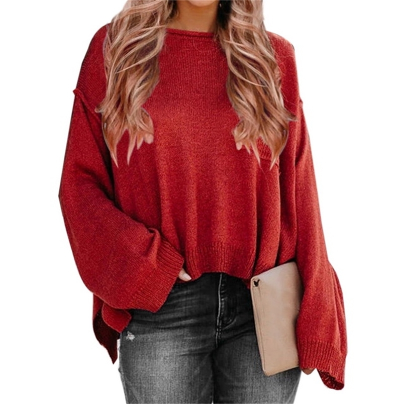 

Autumn sweater women loose pullover red old-fashioned thin solid color long sleeve o-neck Casual knitwear 210604, Pink