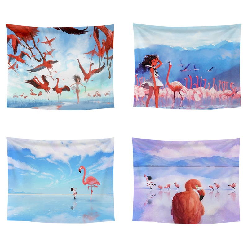 

Girl And Flamingo Tapestry Printed High Quallity Background Cloth Girls Flamingos Printing Wall Hanging Tapestries
