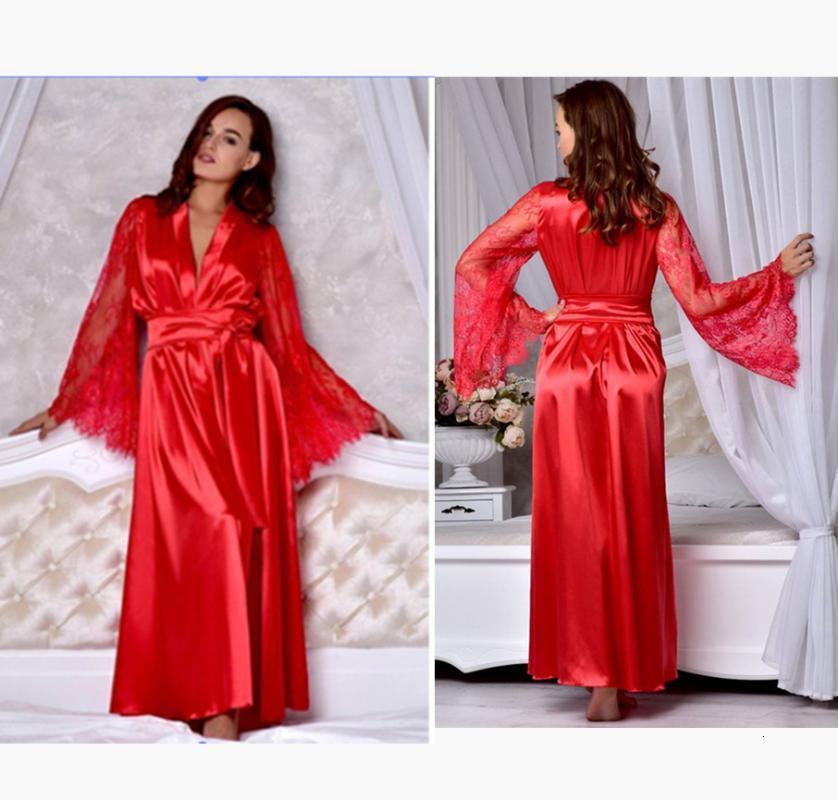 

Lace Women Dress Sexy V Neck Satin Robe Bandage Sleepwear Nightgown Silk Babydoll Smooth Sleep Maxi Casual, Blue