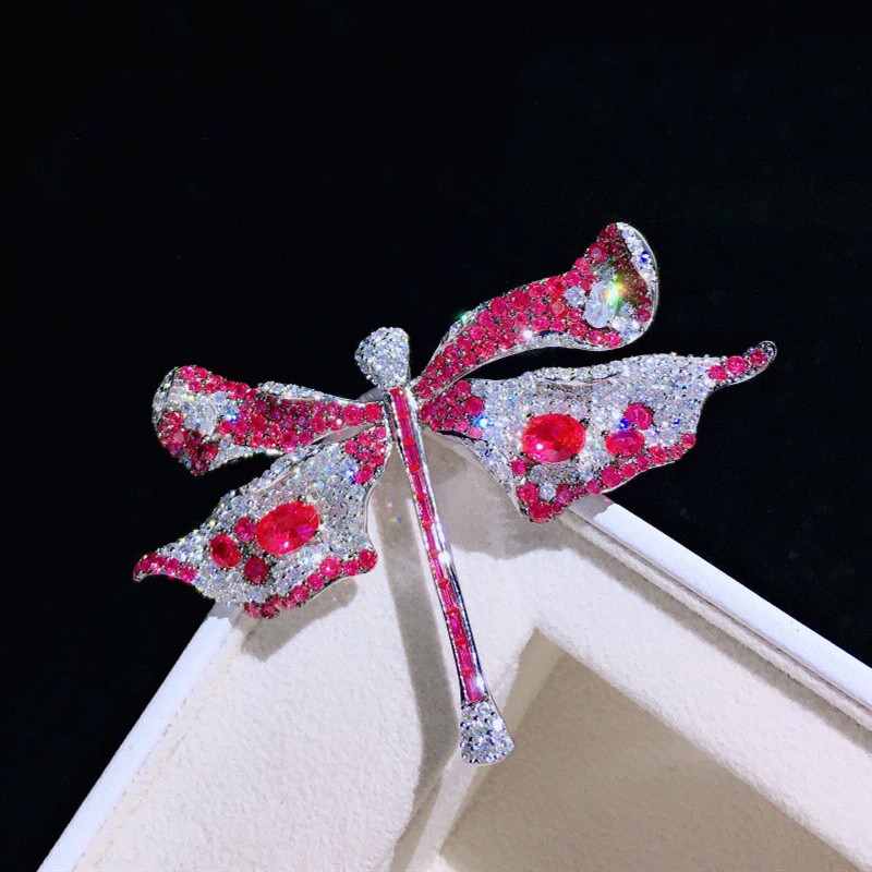 

Red/Blue/Green Cubic Zirconia micro pave dragonfly Brooch Pin