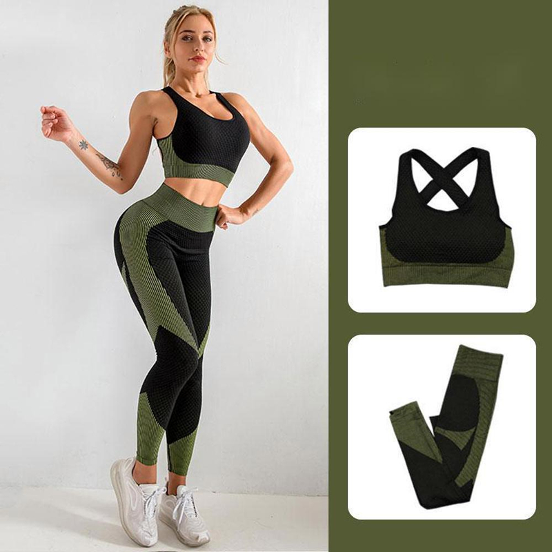 

2PCS Seamless Tight Women Yoga Outfits Fitness Leggings Pants Women's Tracksuit Exercise Clothing Running Gym Suits Workout Set Female Sport Active Wear Clothes, Pink