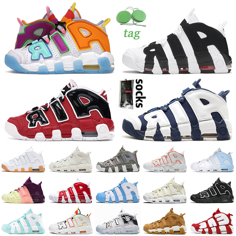 

NK Air More Uptempo Basketball Shoes Scottie Pippen 96 QS Mens Women Multi-Color Bull Hoop Pack Olympic White Gum Shine Iridescent UNC Max Trainers Sneakers Size 36-47, A46 pink blast 36-40