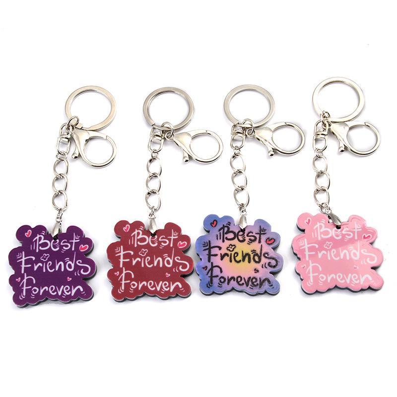 

Keychains Friend Forever Letter KeyChain Keyring Gift For Women Men Friendship Pink Purple Red Bag Charms Acrylic Fashion Key Chain