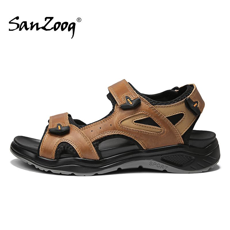 

Sandals Mens Genuine Leather Men Slip On Sandalias Hombre Cuero Casual Sandal Summer Shoes Sandles Outdoor Breathable Open, Black