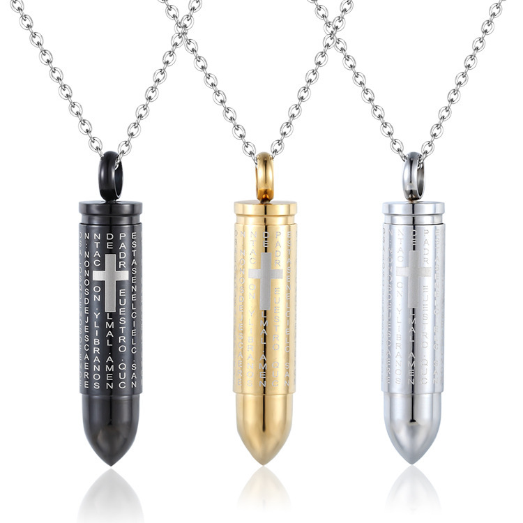 

Stainless Steel Bullet Pendants For Men Fashion Vintage Cross Scripture Necklace Without Chain Screwable