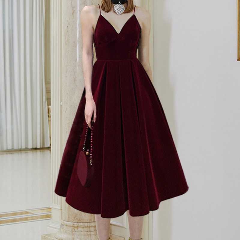 

Sexy Camisole Silm Waist Dresses for Women Summer Fashion Party Dress Elegant Deep V-neck A-line Vestido Feminino 210525, Burgundy