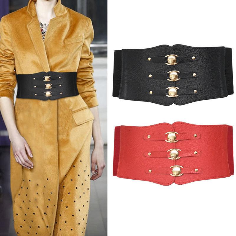 

Belts Fashion PU Leather Elastic Wide For Women Dress Sweater Decorative Korean Style Waist Belt Stretch Ceinture, Black;brown