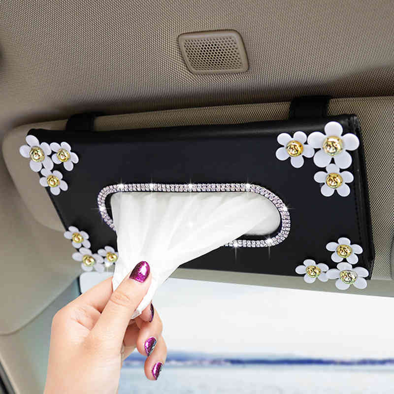

1 Pcs Car Paper with Chrysanthemum Crystal Tissue Box Cae Interior Decoration Accessories for Sun Visor Type