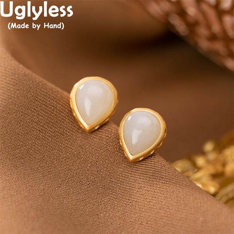 

Stud Uglyless Simple Geometric Square Waterdrop Jade Agate Earrings For Women MINI Studs Real 925 Silver Dress Brinco, Golden;silver