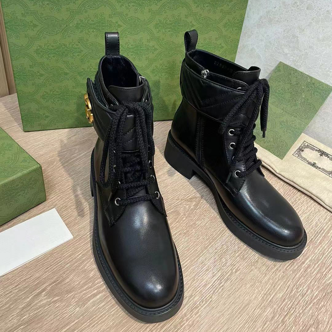 

2021 autumn and winter new fashion luxury designer ankle boots ladies thick-soled thick heel waterproof platform round toe leather womens shoes size 35-41, Black