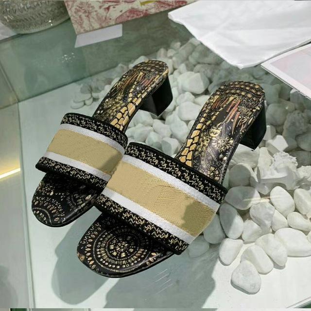 

Slippers Ladies Fashion Retro Leather High Heel Sandals Thick Letter Women, Black