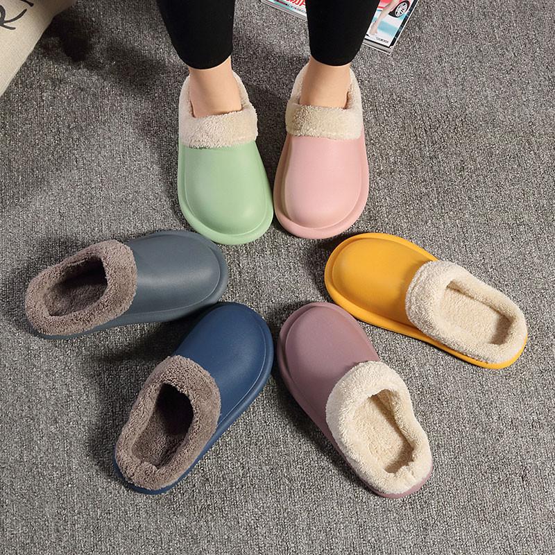 

Winter/Autumn Slippers Lovers Cozy Outdoor Warm Plush Indoor Women Men Kitchen Shoes Anti-Slip Soft EVA Waterproof Home Sneaker, Black