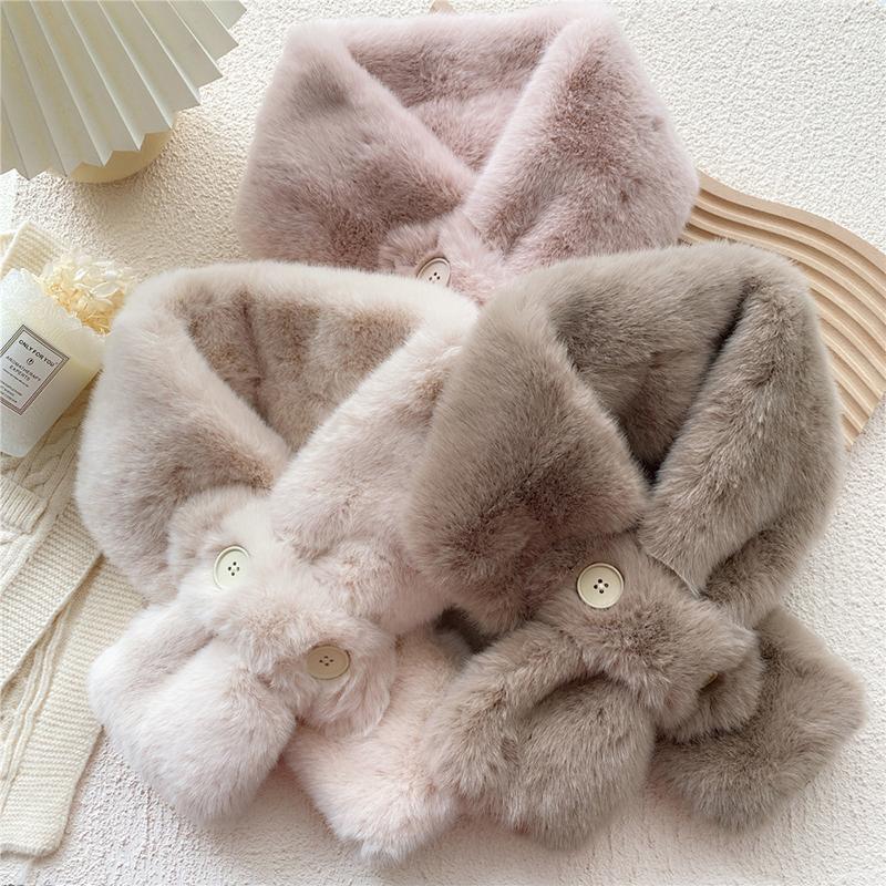 

Scarves Plush Scarfs For Ladies Imitation Fur Winter Warm Cross Scarf Autumn Pure Color Small Collar Faux Pink, Blue;gray
