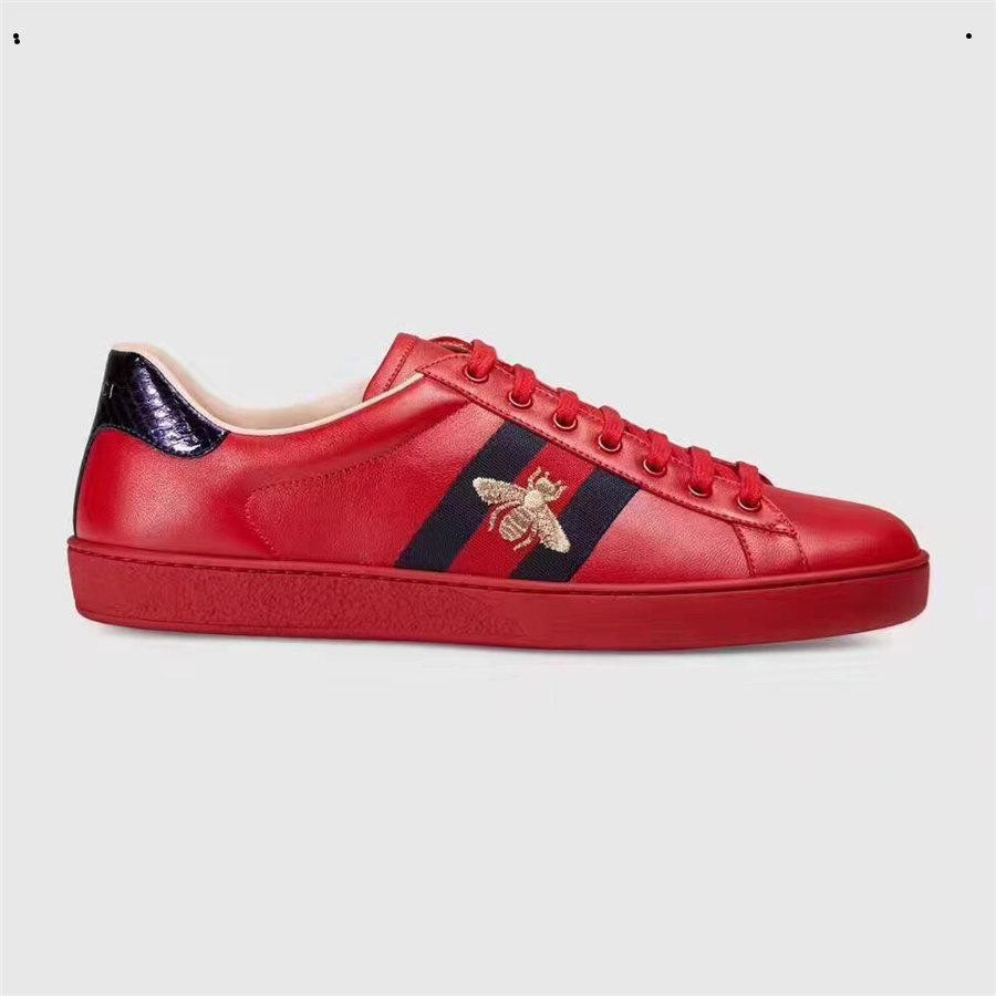 

Men Women Casual Shoe Leather Sneakers Ace Bee Green Red Stripes Tennis Sports Trainers Embroidery Chaussures Flat Platform Shoes, 23