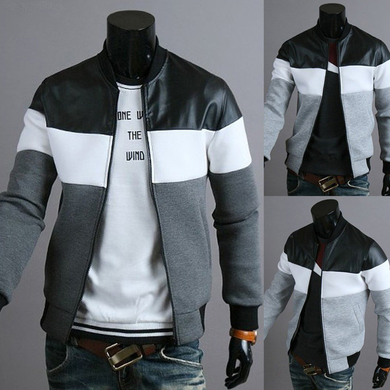 

Fall Mens Fashion Jackets Casual Fit Long-sleeved Clothes Patchwork Design Menfolk Long-sleeved Jacket Sports Wear, Gray