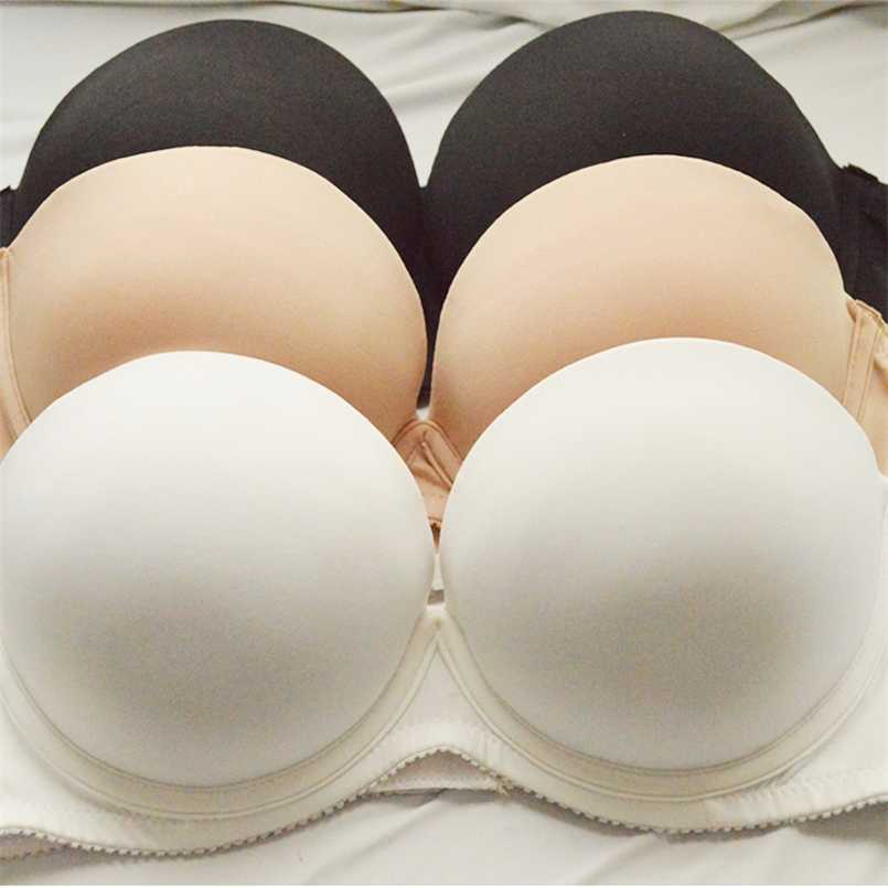 

YANDW Nude Black White Self Adhesive Magic 1/2 Cups Smooth Push Up Halter Strapless Sexy Bras Women 70 75 80 85 90 A B C D 211110