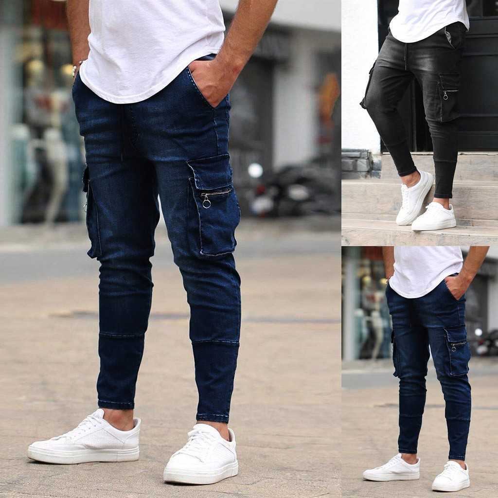 

Winter 2021 Men' Multi-pocket Cargo Jeans Men New Fashion Denim Pencil Pants Solid Jeans For Men 2020 Pantalon Homme#g36 X0621