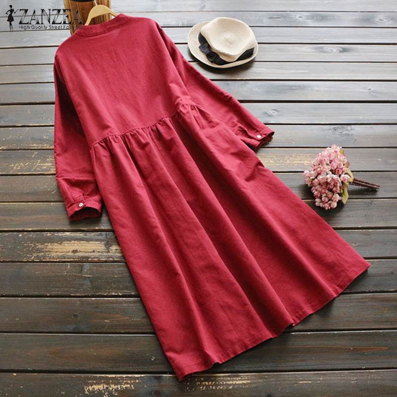 

20212021 autumn embroidery long shirt dress zanzea vintage casual cotton linen vestidos women long sleeve sundress kaftan plus size, Black;gray