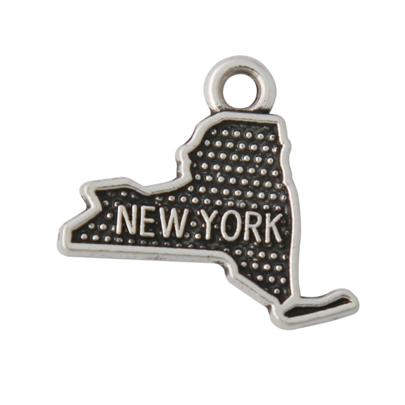 

Wholesale Alloy American State Charms Antique Silver Plating New York Map Charms AAC038