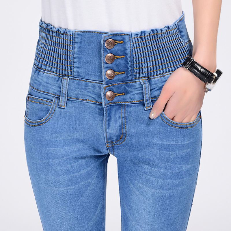 

women's jeans high waisted jeans, pencil pants, mid length slim and elastic, Blue