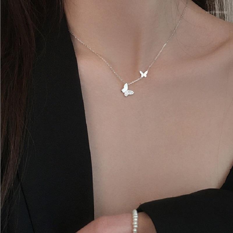 

Chains S925 Sterling Silver Butterfly Necklace Female INS Simple Collarbone Chain Students Ansen Small Fresh Web Celebrity Temperament