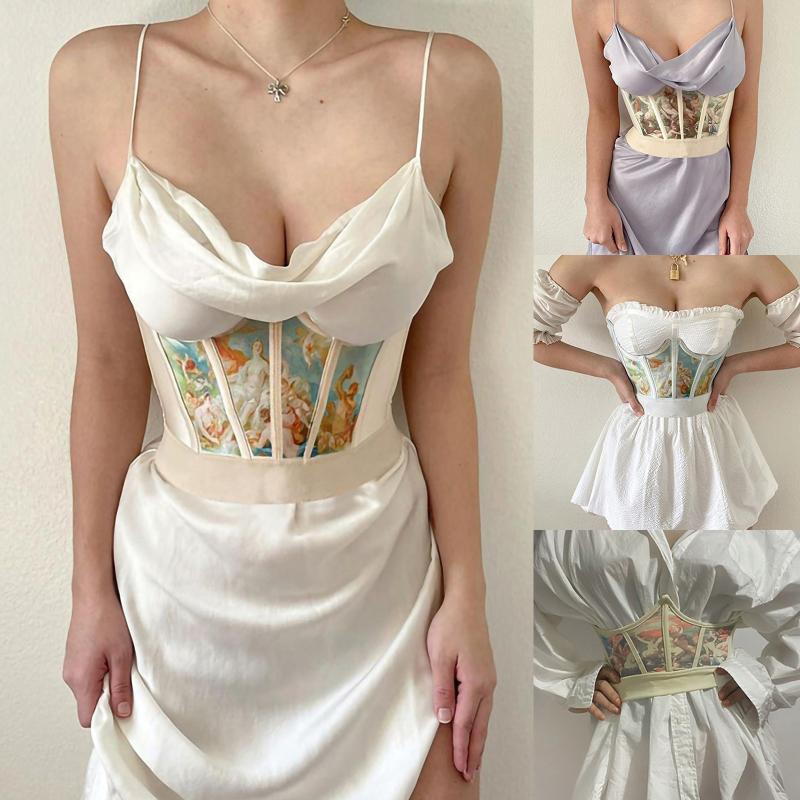 

Women' Shapers Summer Sexy Corset Women Body Building Fishbone Fashion Print Waistband Waist External Wear Cinta Modeladora 2021