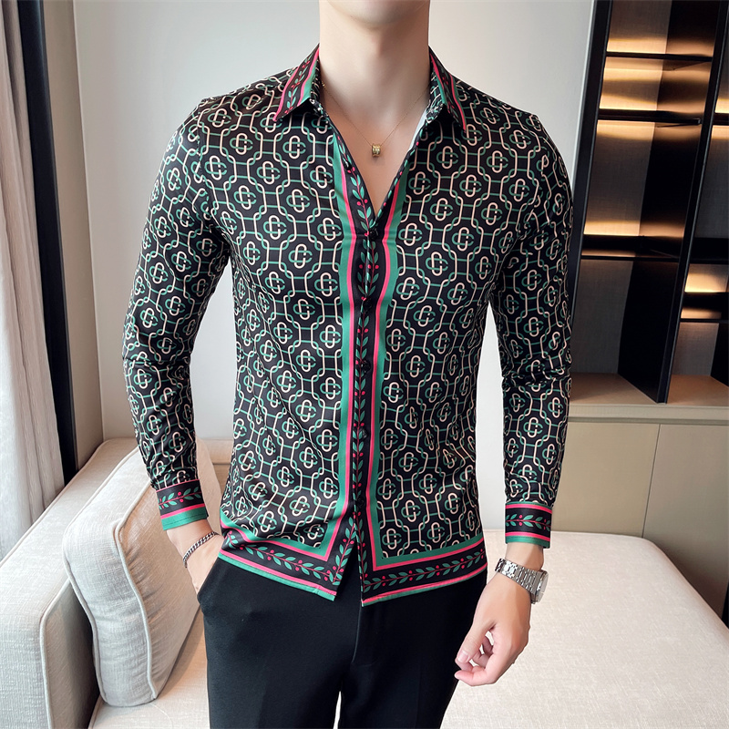 

Luxury Mens Dress Shirts Designer Casual Slim Fit Long Sleeve Business Shirt Male Dot Print Autumn Formal Cotton Shirts Men New Brand K1, Black