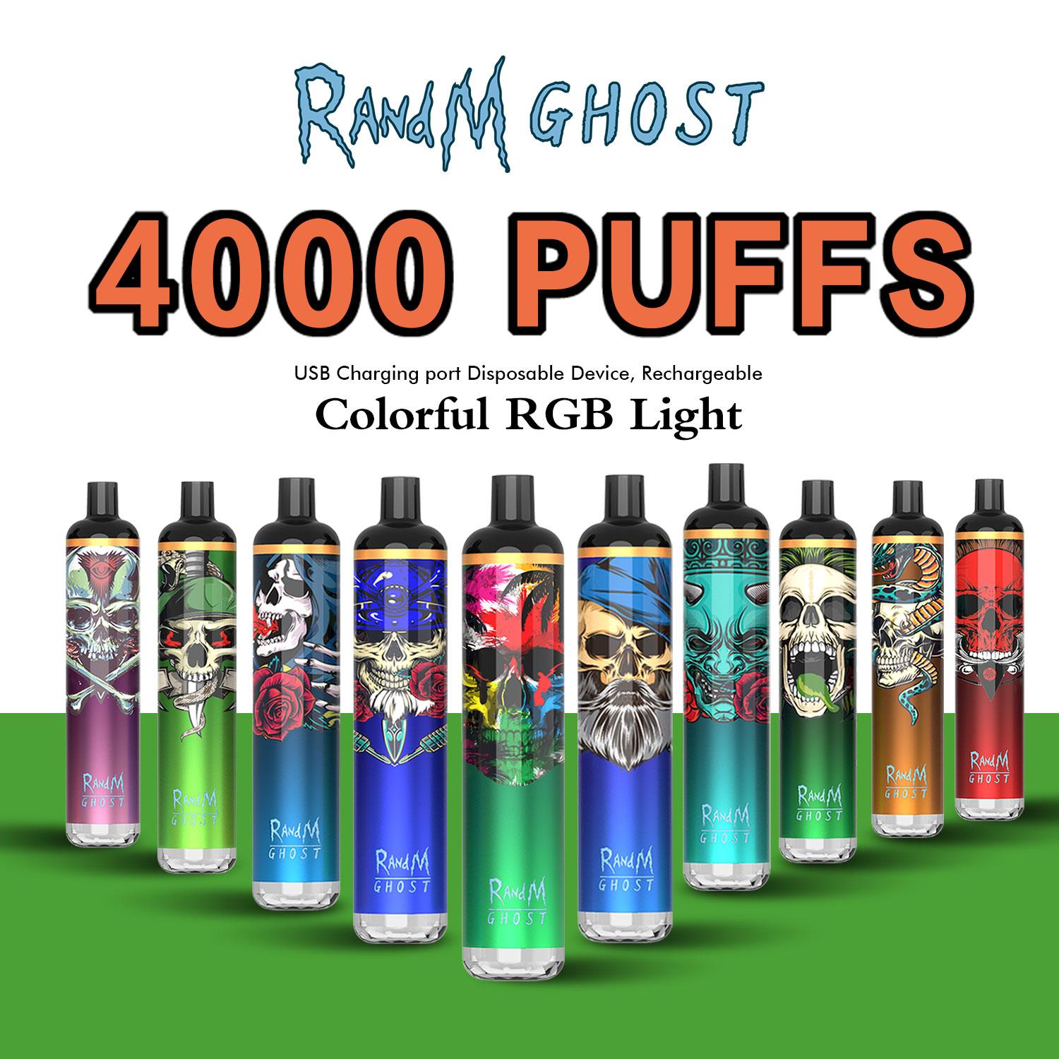 

Factory direct Disposable E Cigarette directly sale RandM Ghost 4000 Puffs dazzle with USB charging port 10 Color