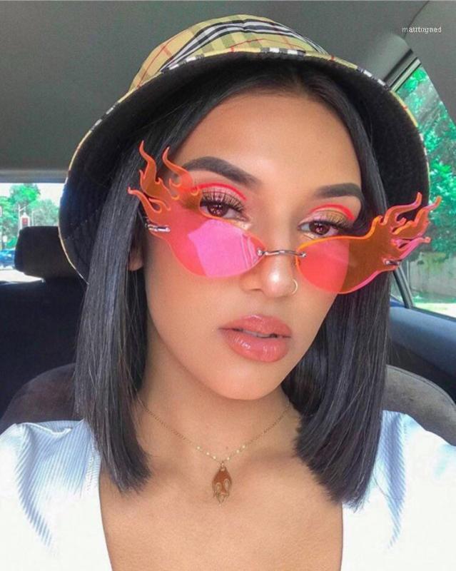 

Sunglasses 2021 Fashion Fire Wave Flame Women Men Rimless Sun Glasses Eyewear Luxury Trending Wide Side Party Sunglasses1