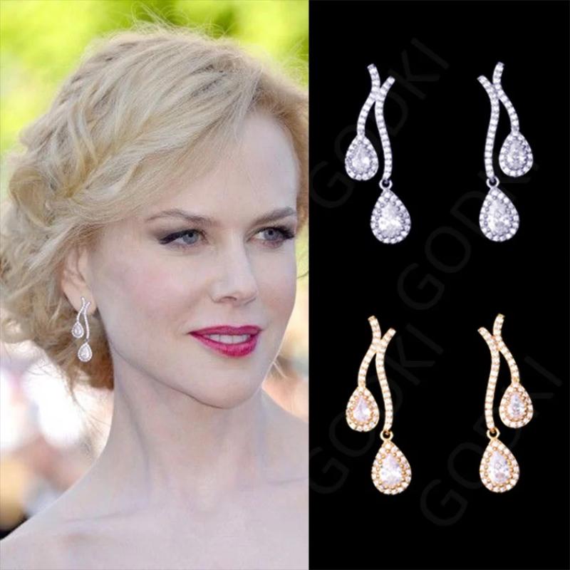 

Dangle & Chandelier SORAMOORE 32mm Elegant Geometric Waterdrop Micro Cubic Zirconia Pave Women Wedding Bridal Party Engagement